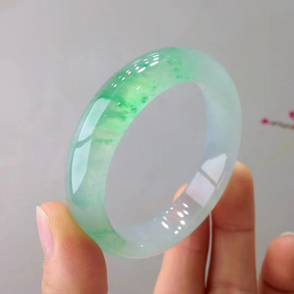 Natural Myanmar A-grade Jade Bracelet for Women's Ice Glutinous Floating Flower Light Green Handle Exquisite Temperament Jewelry