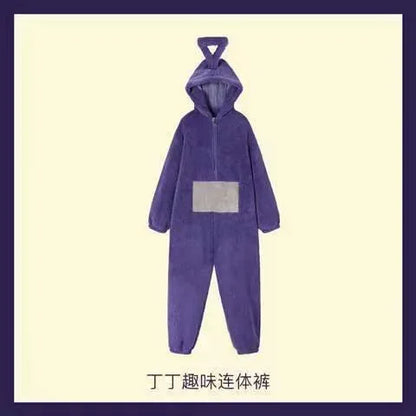 Adult Kids Teletubbies Costumes Soft Long Sleeves Piece Pajamas Costume Lala Home Clothes Cosplay Adult Unisex Party Wear