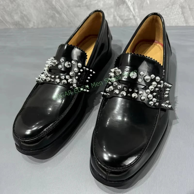 Luxury Crystal Decoration Genuine Leather Man Single Shoes Classic Round Toe Comfortable Slip On Male Wedding Black Formal Shoes
