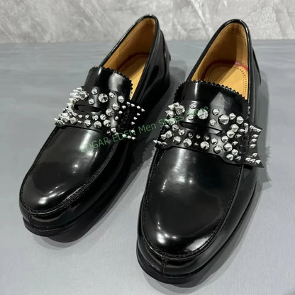 Luxury Crystal Decoration Genuine Leather Man Single Shoes Classic Round Toe Comfortable Slip On Male Wedding Black Formal Shoes