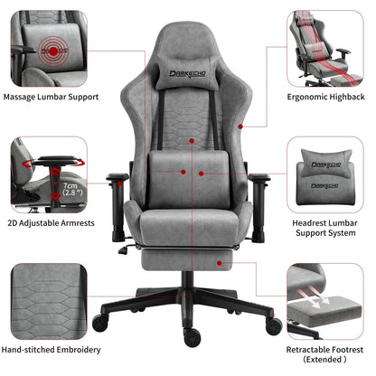 Light Grey Fabric Gaming Office Chair Computer Racing Chair for Gamer High Resilience Foam Cushion Swivel Chair with Footrest