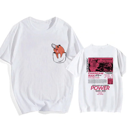 90s Japanese Anime Chainsaw Man T Shirt Cartoon Pochita T-shirt Makima Harajuku Graphic Tees Unisex Clothing Tops Tshirt Manga