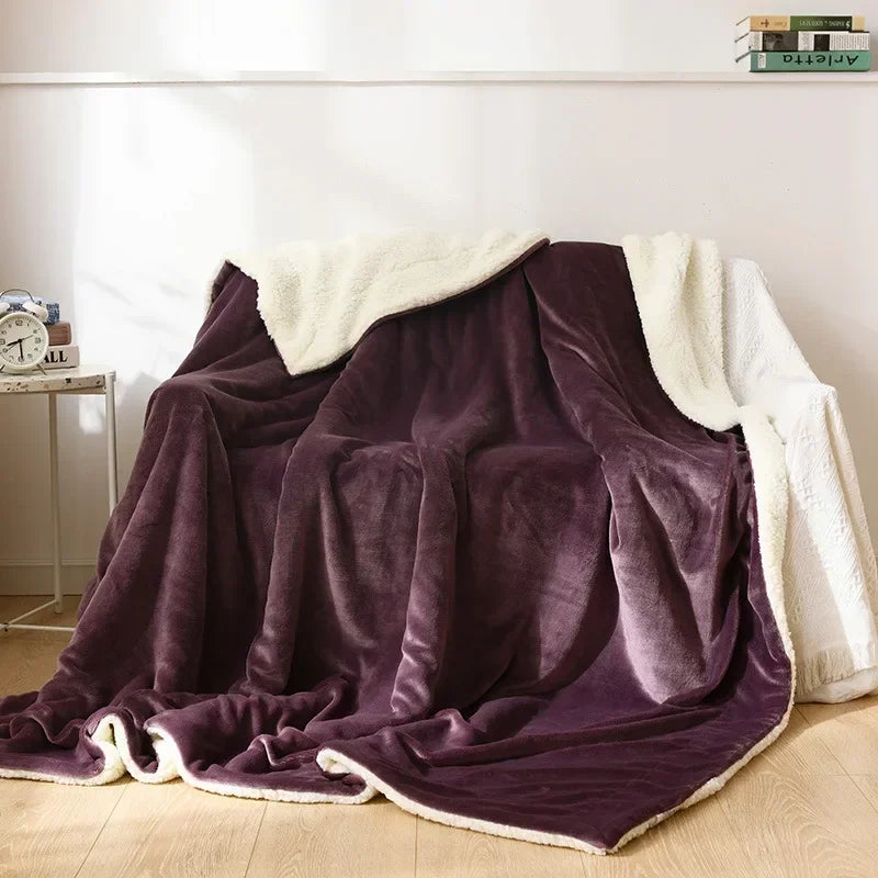 Lamb wool flannel blanket Nordic light luxury style quilt blanket Double layer thickened blanket