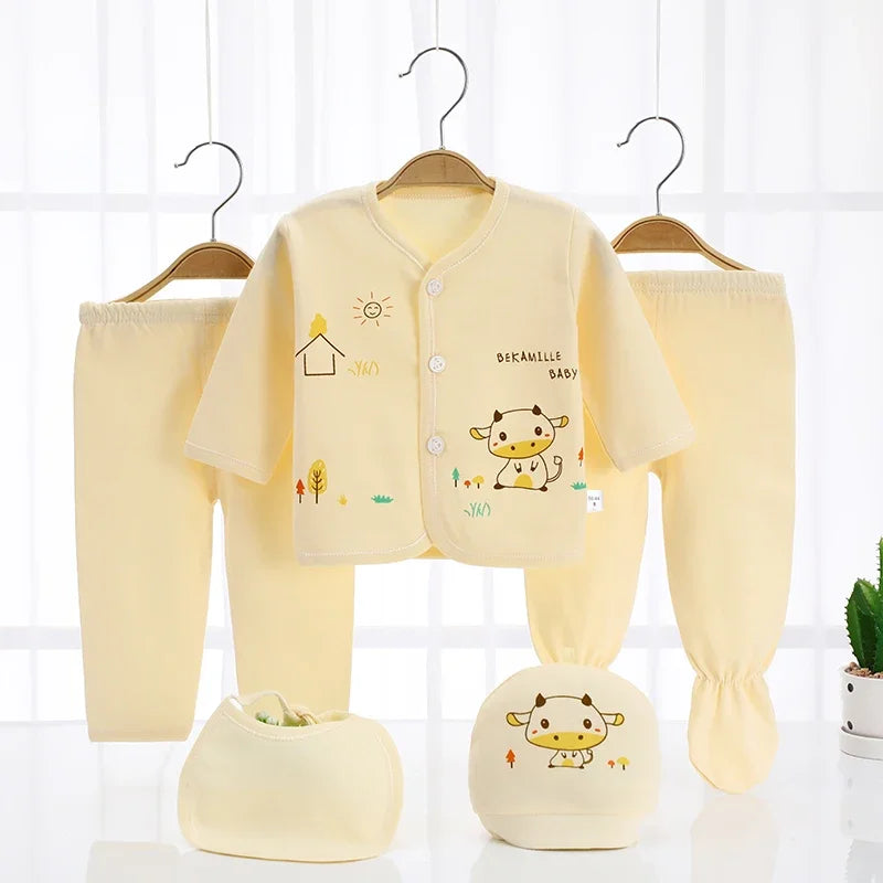 5 Pcs/set Newborn Baby 0-3 Month Clothing Set Babies T-Shirt Pants Hat Boy Girl Clothes Cotton Set