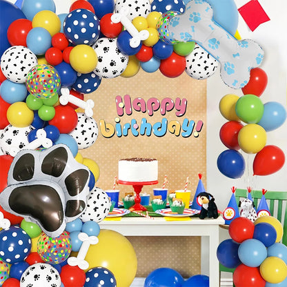 Paw Balloons Garland Arch Kit with Dog Bone Blue Yellow Red Green Balloons for Patrol Themed Animal Birthday Party Decorations