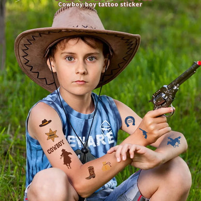 10/6 Sheets Cowboy Temporary Tattoos Stickers Western Cowboy Themed Birthday Party Decors Boys Birthday Party Favors Bag Fillers