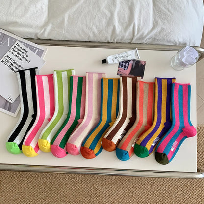 1Pairs Striped Funny Socks Korean Japanese Man Women Design Unisex Fashion Trendy Crew Stockings