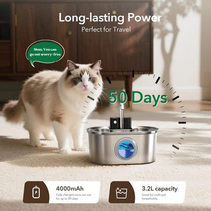 3L Stainless Steel Wireless Recharging Sensor Cat Water Fountain Auto Drinking Fountain For Cats Dog Drinker Pet Dispenser Bowl