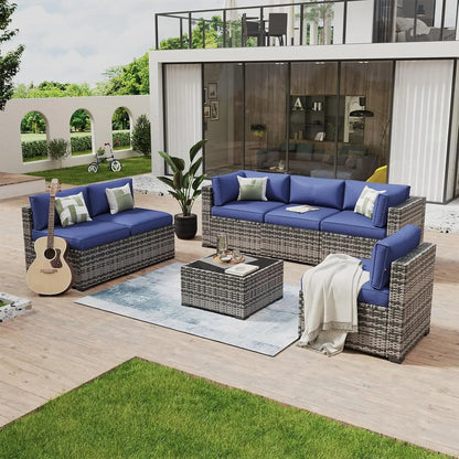 7 Piece Patio Furniture Set Wicker Rattan Patio Conversation Set Outdoor Sectional Sofa Set with Coffee Table and, Customized