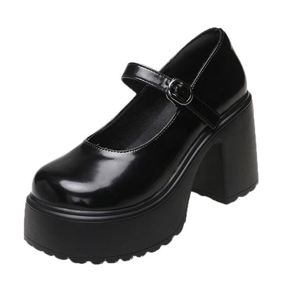 Black Super High Heels Mary Jane Shoes Women 2026 Goth Chunky Platform Pumps Woman Plus Size Ankle Buckle Party Lolita Shoes 42