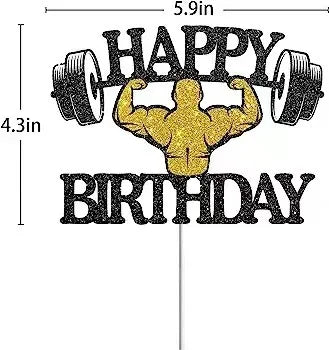Weightlifting Cake Topper Happy Birthday Sports Pump Iron Kids Boy Man Party Baby Shower Cupcake Decoration Baking Supplies DIY