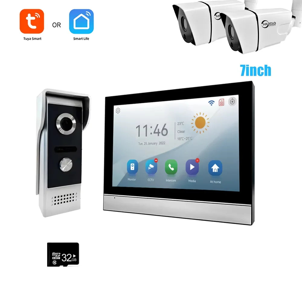Tuya 1080P 7/10 inch Color Touch Screen WiFi Doorbell Intelligent APP Intercom Kit with Mobile Detection 128G Image Storage