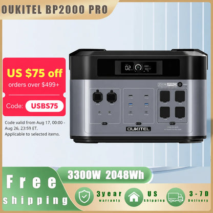 OUKITEL BP2000 Pro Portable Power Station 3300W Solar Generator 2048Wh Lifepo4 Battery Home Backup Outdoor Camping Mobile Power