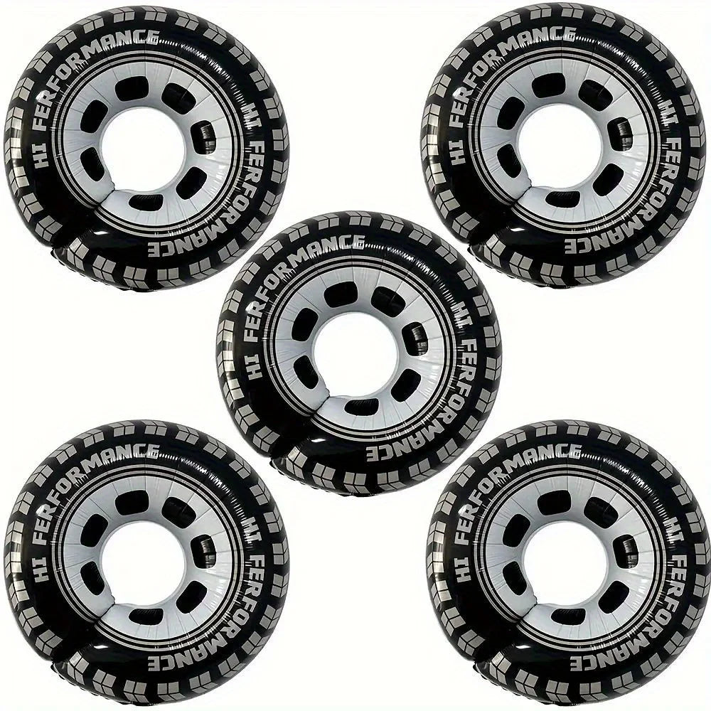 5pcs Tire Foil Balloons - Car Themed Birthday Party Decorations for Boys, Racing & Monster Truck Party Supplies