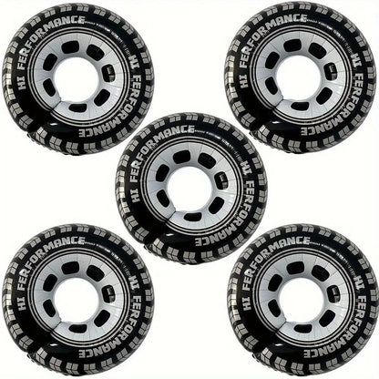 5pcs Tire Foil Balloons - Car Themed Birthday Party Decorations for Boys, Racing & Monster Truck Party Supplies