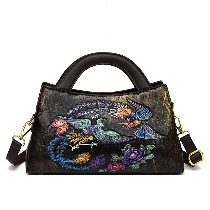 Fashion Phoenix Pattern Handbag Woman Luxury Ladies Shoulder Bags Designer Large Capacity Tote Quality Leather Crossbody Bag