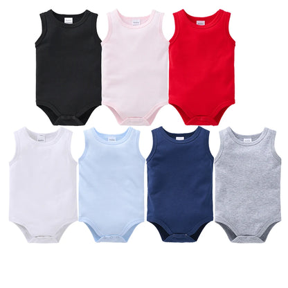 Kavkas 3 Pcs Summer Unisex Baby Vest Bodysuit 100% Cotton Sleeveless Newborn Solid Clothes 0-24 Months Clothing
