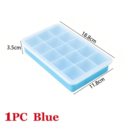 15 Grids Ice Cube Trays 100% Food Grade Silicone Ice Molds Easy Release Flexible Ice Cubes Mould with Lid for Whiskey Cocktail