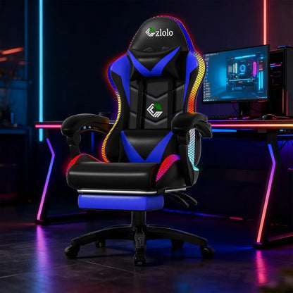 Gaming Chair, Racing Style RGB LED Lights Gaming Chairs for Adults and Kids, Lumbar Massager Gamer Chair, High Back Reclining Co
