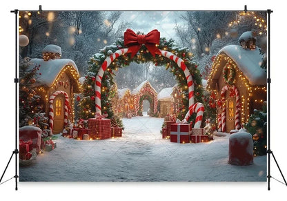Christmas Gingerbread House Candy Vine Arch Theme Banner Background, Birthday Party, Home Decoration Photography Backdrop Cloth