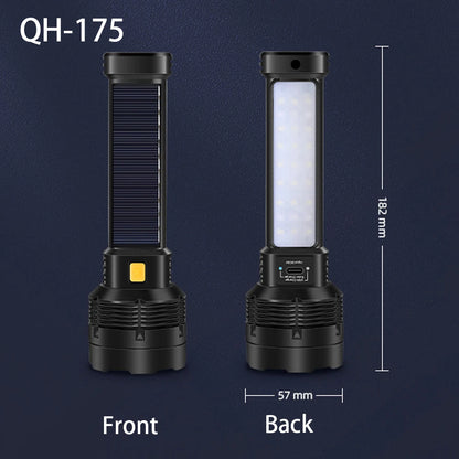 High Power LED Flashlight With Side Light Solar Powered Hand Lantern USB Rechargeable Strong Torch For Outdoor Camping Fishing