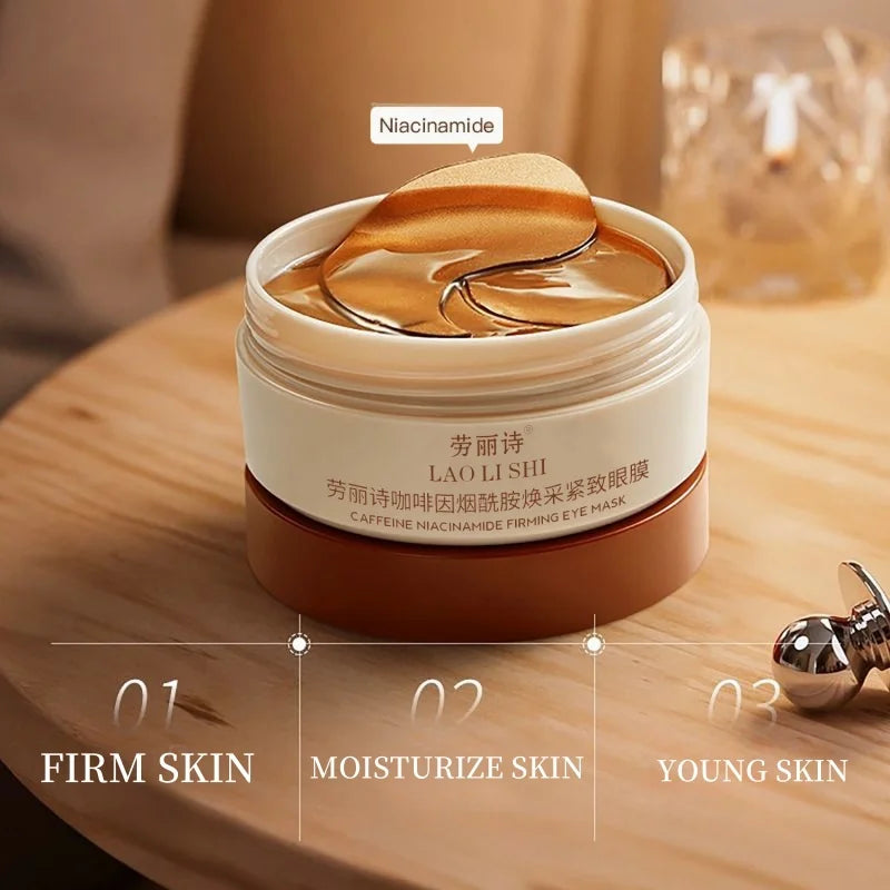 A Box of 60 Caffeine and Niacinamide Revitalizing and Firming Eye Masks, One Mask Can Be Used for the Entire Face, Releasing Eye Strain at Any Time, Moisturizing, Firming, Alcohol-Free, Suitable for All Skin Types, Unisex