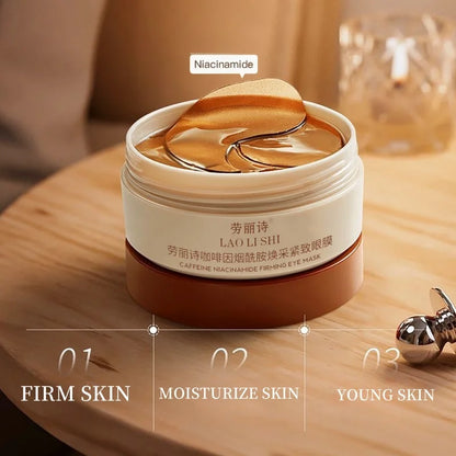 A Box of 60 Caffeine and Niacinamide Revitalizing and Firming Eye Masks, One Mask Can Be Used for the Entire Face, Releasing Eye Strain at Any Time, Moisturizing, Firming, Alcohol-Free, Suitable for All Skin Types, Unisex