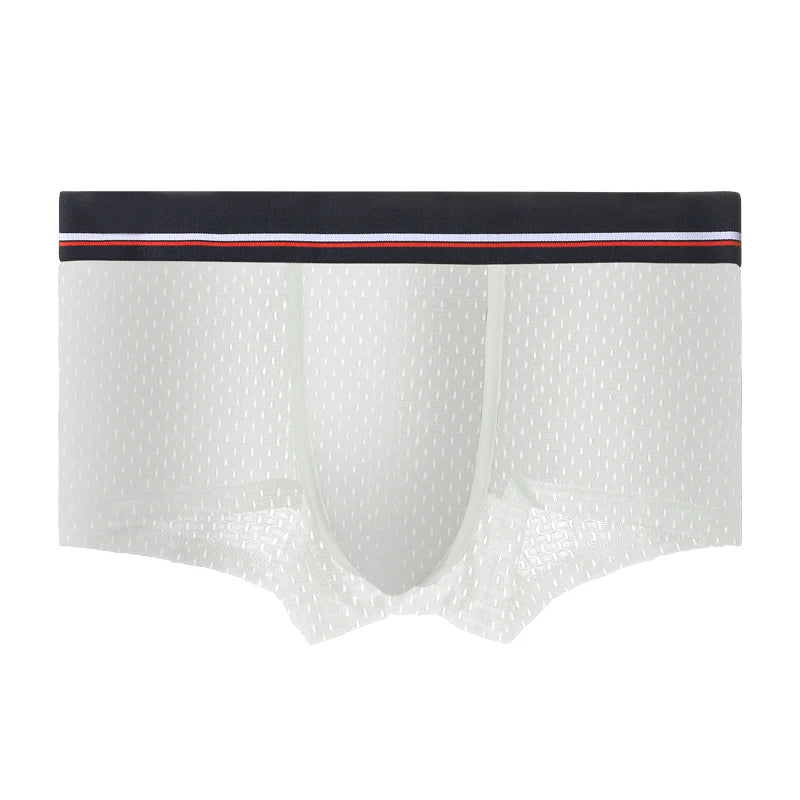 Men's Ice Silk Mesh Boxer Briefs, Summer Thin Breathable U-Convex Flat-Angle Shorts, Sexy Student Underwear