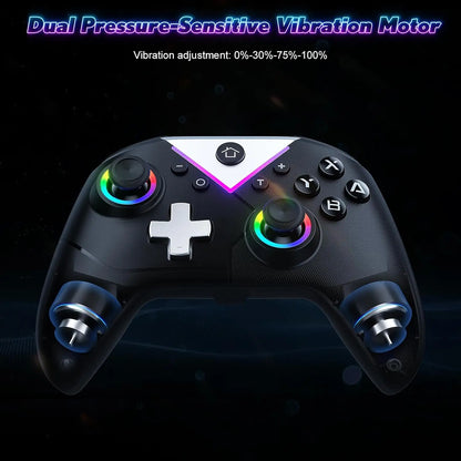 Game Controller for Switch Lite/OLED/PC/Steam BT Wireless RGB Gamepads Hall Effect,Turbo,Macro,6 Gyro Axis,Dual Vibration Motors