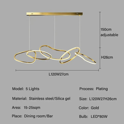 Modern Rings Pendant Lights Black&Golden for Living Dining Room Bedroom Ceiling Chandelier Lamps Indoor Hanging Lighting Fixture