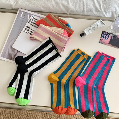 1Pairs Striped Funny Socks Korean Japanese Man Women Design Unisex Fashion Trendy Crew Stockings