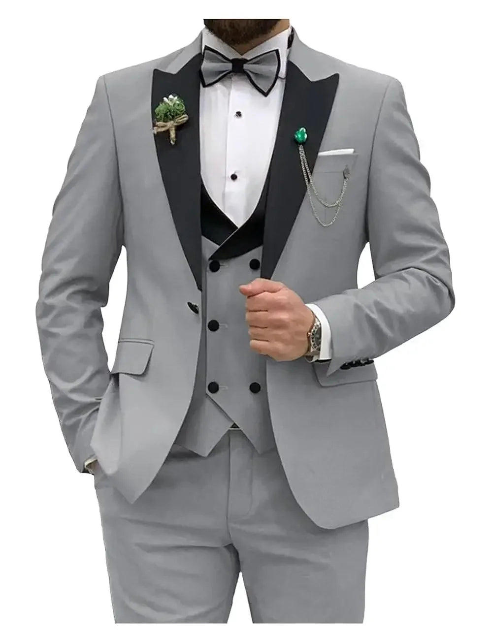 Royal blue Men Suits Slim Fit 3 Piece Double Breasted Suit Men Wedding Prom Party Business(Blazer+Vest+Pants)