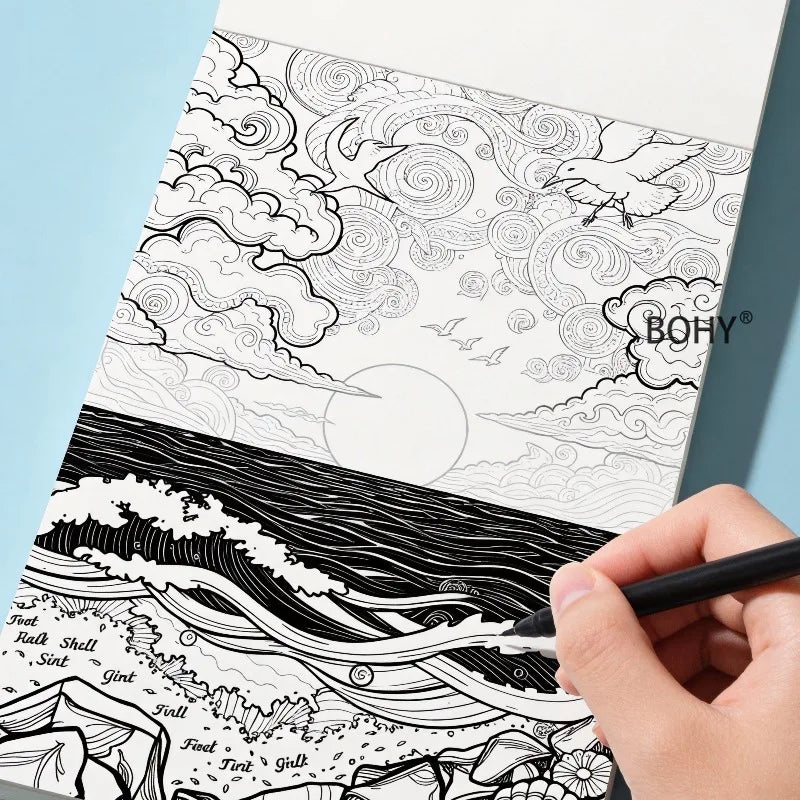 1 Immersive Healing Zen Sketching and Copying Album, 24 Pages, Suitable for Adults To Relieve Stress, Calm Down in Painting