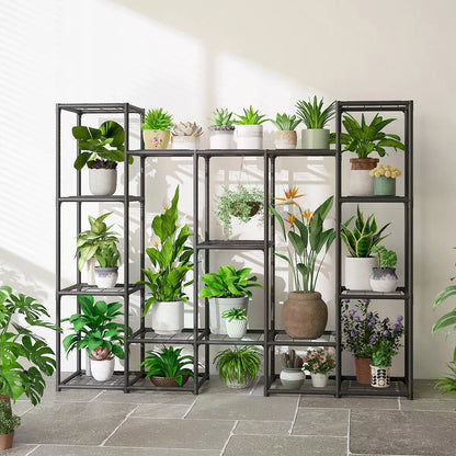 Large Plant Stand Indoor Outdoor Metal Plant Shelf Waterproof Plant Rack For Multiple Plants Wide Flower Stand For Patio Balcony Garden Black