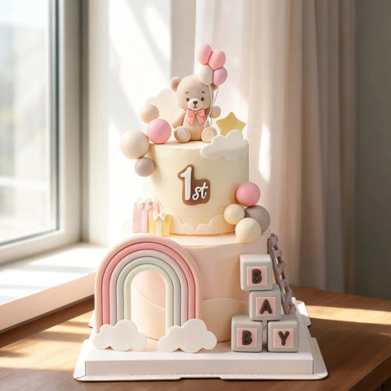 Pink Bear Dolls Cake Topper Girl Birthday Party Cake Decor Kids Birthday Cake Bakings Baby Shower Gifts Wedding Cake Decoratings