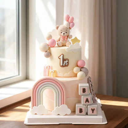 Pink Bear Dolls Cake Topper Girl Birthday Party Cake Decor Kids Birthday Cake Bakings Baby Shower Gifts Wedding Cake Decoratings