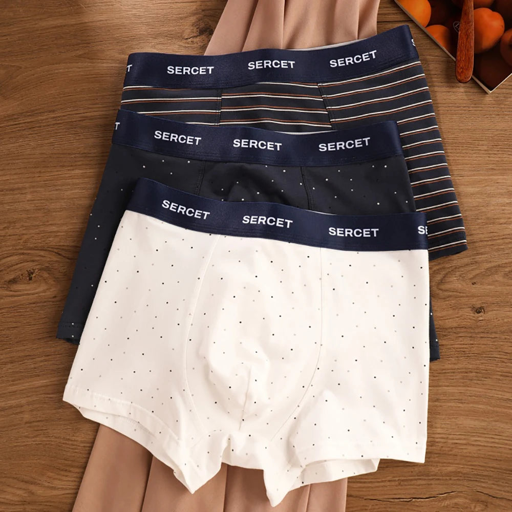 1/3PCS 95% Cotton Soft Boxers Striped/Dot/Plaid Knit Man Underwear Autumn Breathable Antibacterial 3D Mesh Crotch Men's Panties