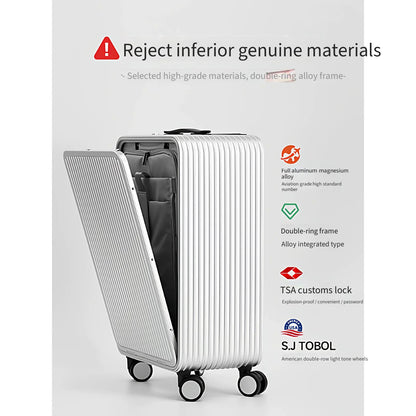 Full Aluminum‑Magnesium Alloy Front Side Opening 10‑90 Split Deep Storage Trolley Luggage Travel Suitcase 20 Inch Carry‑on 24 In