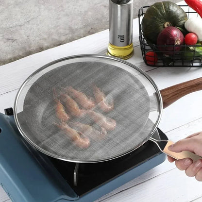 21-33CM Stainless Steel Oil Splatter Screen Frying Pan Mesh Guard Kitchen Cooking Tools Multi-purpose Filter Net Wood Handle