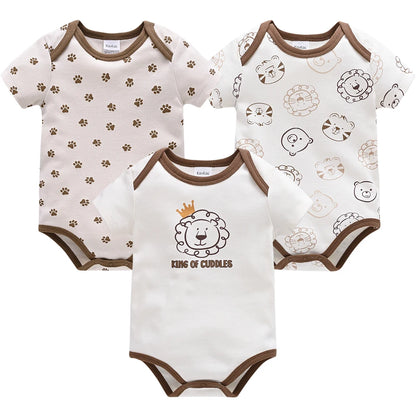 New Baby Boy Clothes Summer 100%Cotton Blue Grey Tie Print Three Piece Short Sleeve Bodysuit Pants Vetements Bebe For 0-12M