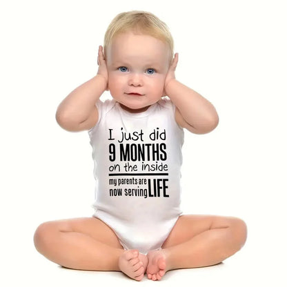 Funny "I Just Did 9 Months" Letter Print Newborn Bodysuit Casual Short Sleeve Jumpsuit Infant Baby Boys Girls Outfit Baby Onesie