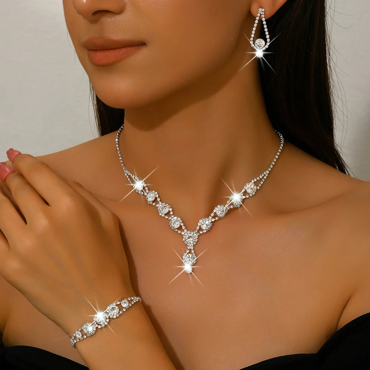 4PCS Fashion Elegant Crystal Jewelry Sets for Women Rhinestones