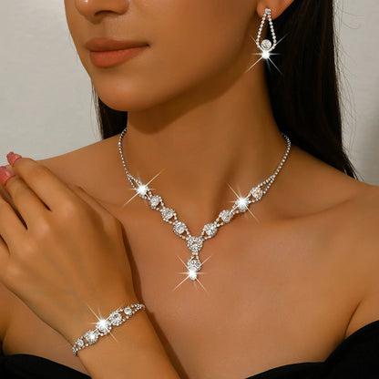 4PCS Fashion Elegant Crystal Jewelry Sets for Women Rhinestones
