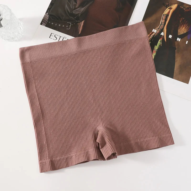 1Pc Women Boyshort Panties Ribbed Seamless Underwear Mide Rise Panties Breathable Safety Short Pants Female Sports Intimates