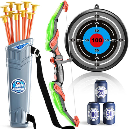 Kids Bow and Arrow Set, LED Light Up Archery Toys Set for Kids Ages 4-8 8-12, with 10 Suction Cup Arrows, Target & Quiver, Boys