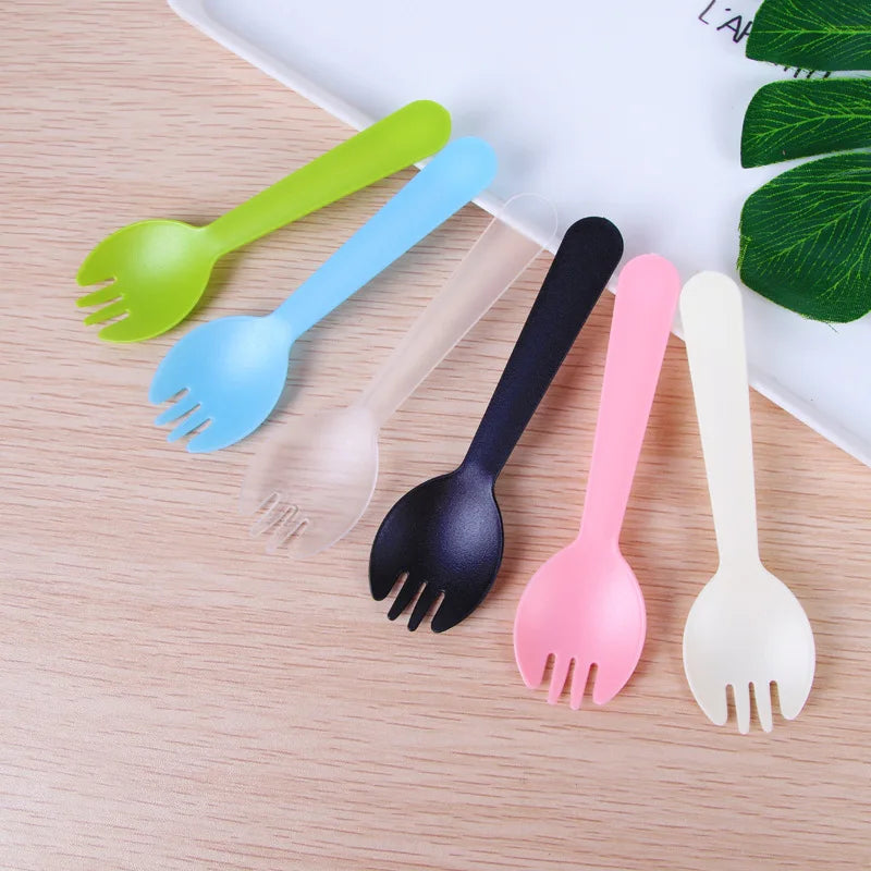 50/100pieces/Pack Disposable Plastic Frosted Fork Spoons Wholesale Fruit Spoons Cake Dessert Tableware Independent Packaging