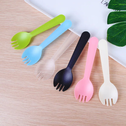 50/100pieces/Pack Disposable Plastic Frosted Fork Spoons Wholesale Fruit Spoons Cake Dessert Tableware Independent Packaging