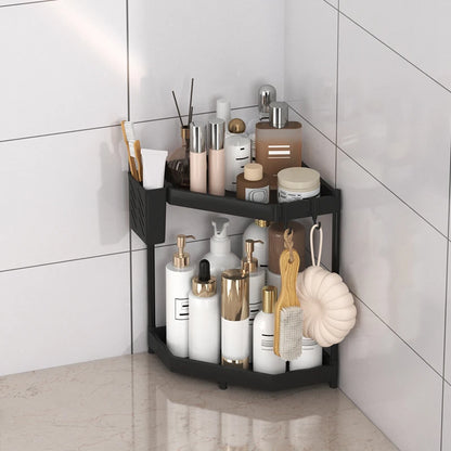 1PC Rust-Proof Corner Shower Triangle Rack 2/3 Tier Bathroom Organizer Shampoo Storage Shelf with Hooks for Bathroom Storage