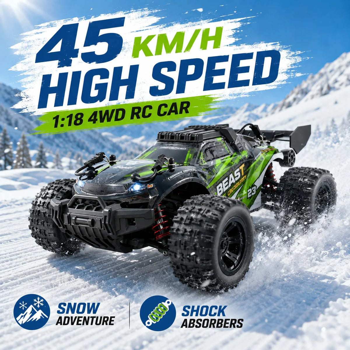 ZNLYRION RC Off-Road Car 1:18 Scale 118Pro 4-Wheel Drive 45km/h Terrain Racing Buggy Metal Bottom Plate Independent Suspension RC Toy For Adults Kids