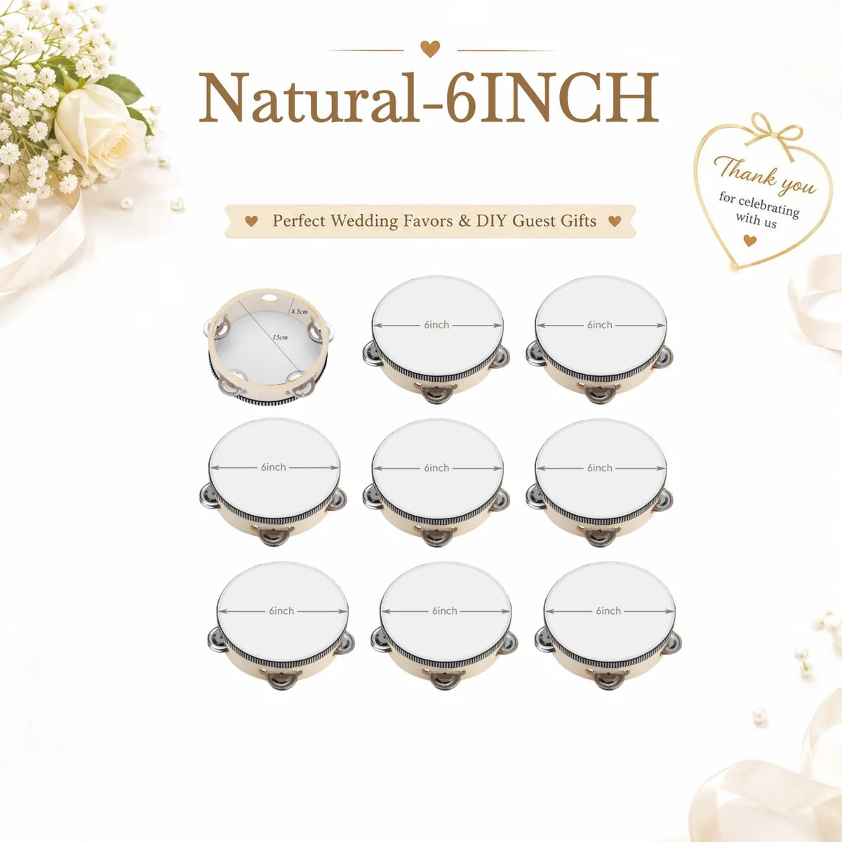60-240PCS Wedding Tambourine Drum Hand Drum Noise Makers Personalized Tambourine for Wedding Reception Party Favor 4/6IN